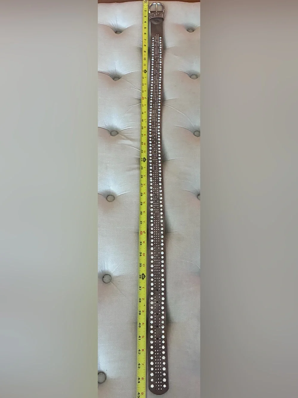 BKE Studded Glitz Brown Distressed Faux Leather 1 1/2” Belt W/Silver Accents - L